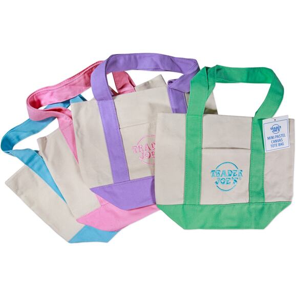 NEW Trader Joe’s Mini Pastel Canvas Tote Bag Set of all 4 colors - Picture 1 of 4